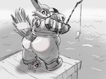 anthro belly big_butt blush butt clothing duo feral fishing fishing_rod hat headgear headwear male male/male overweight overweight_anthro overweight_male size_difference debudraws netflix sega sonic_prime sonic_the_hedgehog_(series) big_the_cat froggy_(sonic) domestic_cat felid feline felis mammal hi_res