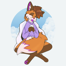 anthro bedding blanket bottomless clothed clothing coffee_cup container cup dipstick_tail ear_piercing eyes_closed fur head_tilt male markings orange_body orange_fur partially_clothed pawpads paws piercing purple_body purple_fur simple_background smile solo sweater tail tail_markings tongue tongue_out topwear white_body white_fur novav33 mochafox_(itsmochafox) canid canine fox mammal red_fox true_fox 1:1 absurd_res hi_res