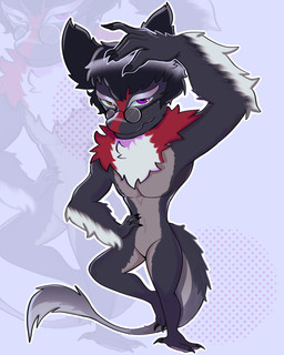anthro azzyrhas black_body black_fur claws eyewear fur glasses grey_body grey_fur heterochromia male neck_tuft purple_eyes solo standing tail tuft white_body white_fur yellow_eyes drowsyfaye mythology dinosaur dragon dromaeosaurid furred_dragon furred_scalie hybrid mythological_creature mythological_scalie prehistoric_species reptile saurischian scalie theropod utahraptor hi_res
