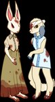 1_arm 3_toes 4_fingers anthro bandage bandaged_eye biped blood blood_on_bandage blood_on_clothing blood_on_face blood_on_foot blood_on_fur blood_on_hand blouse blue_ears bodily_fluids bottomwear claws clothed clothing digitigrade dress duo feet female fingers fur long_ears missing_arm narrowed_eyes plantigrade red_eyes skirt stained_clothing standing tail toe_claws toes topwear white_body white_fur wounded mxdeer ruby_quest daisy_(rq) ruby_(rq) canid canine canis domestic_dog lagomorph leporid mammal rabbit 2016 absurd_res alpha_channel colored digital_drawing_(artwork) digital_media_(artwork) hi_res