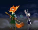 anthro belt blind disability duo female fur male melee_weapon staff sword weapon frava8 disney quest_for_camelot zootopia judy_hopps nick_wilde canid canine fox lagomorph leporid mammal rabbit red_fox true_fox 5:4 hi_res