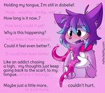 absurd_res anthro blush bodily_fluids comic dialogue dialogue_intrusion drooling english_text expansion felid feline fur hair hi_res hyper hyper_tongue kaitty kaittycat male mammal mind_alteration open_mouth parasite saliva simple_background solo text tongue tongue_expansion tongue_out transformation