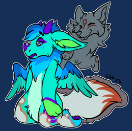 blank_expression blue_body duo feathered_wings feathers fur horn hypnosis mind_control paws ringed_eyes simple_background smile tail tongue tongue_out transparent_background wings symrea mythology lenuto canid canine dragon fox ghost mammal mythological_creature mythological_scalie scalie spirit alpha_channel