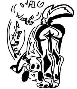 abstract_art all_fours ambiguous_gender anthro bent_over expressionless solo stretching tail tail_motion tailwag tiptoes blackjackissers hi_res monochrome