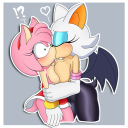 anthro anthro_on_anthro armwear breast_squish breasts breasts_frottage clothed clothing duo elbow_gloves eyeshadow female female/female french_kissing fur gloves handwear heart_symbol interrobang kiss_on_lips kissing makeup pupils question_mark simple_background small_pupils squish surprise_kiss surprised tan_body tan_skin topless white_body white_fur wide_eyed wings lluanhyperzero sega sonic_the_hedgehog_(series) amy_rose rouge_the_bat bat eulipotyphlan hedgehog mammal 1:1 2023 digital_drawing_(artwork) digital_media_(artwork) hi_res