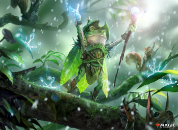 4_fingers ambiguous_gender anthro biped brown_body brown_fur buckteeth clothing fingers footwear fur green_body group hat headgear headwear holding_object holding_staff leaf leaf_clothing magic open_mouth raining raised_arm shoes solo_focus staff standing tail teeth whiskers tuan_duong_chu hasbro magic:_the_gathering wizards_of_the_coast amphibian frog mammal rodent sciurid tree_squirrel 2024 absurd_res digital_media_(artwork) hi_res official_art
