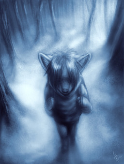 anthro backpack black_nose clothed clothing detailed_background forest hair male outside plant solo tree walking oomizuao spike_(oomizuao) canid canine canis domestic_dog mammal monochrome