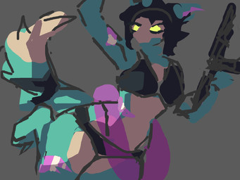 anthro bikini black_hair blue_body blue_fur bone clothing female fur glowing glowing_eyes gun hair paws ranged_weapon solo swimwear tail tan_body tan_fur two-piece_swimsuit weapon wounded yellow_eyes zoko_(doom_pidgeon) doom_pidgeon undead zombie armpit 4:3 hi_res