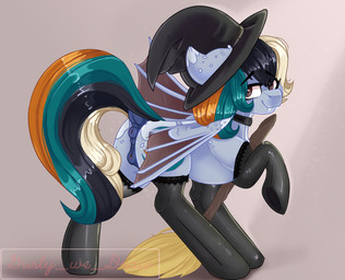 animal_genitalia animal_vulva anus bat_wings broom cleaning_tool clothing cute_fangs cutie_mark dock_(anatomy) ears_back equine_anus equine_genitalia equine_vulva fangs female feral genitals hair hat headgear headwear leggings legwear looking_at_viewer markings membrane_(anatomy) membranous_wings multicolored_hair neckwear pivoted_ears puffy_anus simple_background solo tail teeth vulva wings witch_hat gusty8787 hasbro my_little_pony fan_character bat_pony equid equine horse mammal pony absurd_res hi_res shaded watermark