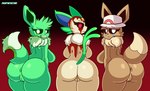 anthro anus big_breasts big_butt black_sclera blood bodily_fluids breasts brown_body brown_fur butt clothing crying female fur genitals green_body green_fur group hat headgear headwear looking_at_viewer looking_back neck_tuft pussy red_eyes sad tears thick_thighs trio tuft white_body white_eyes white_fur mintyspirit abandon_lonliness creepypasta nintendo pokemon eeeee lonliness zombreon eevee generation_1_pokemon pokemon_(species) undead zombie 2024 hi_res