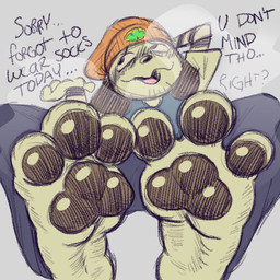 anthro barefoot clothed clothing embarrassed feet foot_fetish foot_focus male musk musky_feet pawpads paws smelly smelly_feet solo steamy_feet text naughtymoff parappa_the_rapper sony_corporation sony_interactive_entertainment parappa canid canine mammal 1:1 english_text hi_res