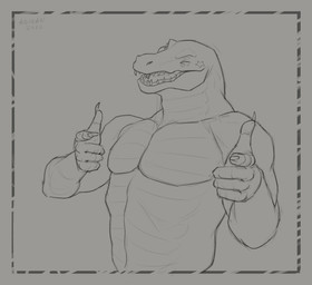anthro claws finger_claws looking_at_viewer male markings muscular muscular_anthro muscular_male nude one_eye_closed open_mouth pecs sharp_teeth simple_background solo star_(marking) teeth wink winking_at_viewer aduran milo_(aduran) crocodile crocodilian reptile scalie 2022 absurd_res dated half-length_portrait hi_res monochrome portrait signature sketch