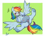 anus areola blue_body blue_fur blush feathered_wings feathers female feral fur genitals hair looking_at_viewer multicolored_hair nipples nude rainbow_hair solo spread_legs spreading tail teats vulva wings bayonet_(artist) friendship_is_magic hasbro my_little_pony mythology rainbow_dash_(mlp) equid equine horse mammal mythological_creature mythological_equine pegasus hi_res