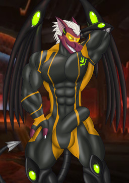 alternate_color anthro bulge clone clothing cybernetics erection erection_under_clothing hair machine male muscular muscular_male prosthetic prosthetic_arm prosthetic_leg prosthetic_limb prosthetic_tail prosthetic_wings science_fiction solo tail white_hair zero_suit flameyverdantfire metroid nintendo fan_character nova_ridley_(flameyverdantfire) ridley alien cyborg space_dragon_(metroid) absurd_res hi_res