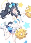 black_hair blue_eyes bottomwear breasts cheerleader clothing female footwear hair halo midriff one_eye_closed pom_poms ponytail shirt_collar shoes skirt sneakers solo ataruman blue_archive hibiki_nekozuka animal_humanoid canid canid_humanoid canine canine_humanoid dog_humanoid humanoid mammal mammal_humanoid 2023 hi_res