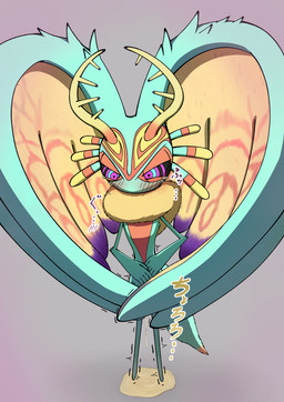 ambiguous_gender anthro antlers biped black_sclera blush blush_lines bodily_fluids chest_tuft countershade_torso countershading covering covering_crotch digitigrade dipstick_tail embarrassed fluffy fluffy_tail front_view fur genital_fluids grey_background head_wings horn huge_wings looking_down markings mouthless multicolored_body multicolored_eyes multicolored_fur narrowed_eyes neck_tuft nude_ambiguous nude_anthro omorashi orange_body orange_fur peeing pink_eyes pupils simple_background solo sweat sweatdrop tail tail_markings tan_body tan_fur teal_body teal_eyes teal_fur tears text tuft unusual_wing_placement urine urine_drip urine_pool wings ahab_null kirby_(series) kirby_and_the_forgotten_land nintendo fecto_elfilis alien chinchilla chinchillid mammal rodent starling_(kirby) 2026 absurd_res digital_drawing_(artwork) digital_media_(artwork) hi_res japanese_description japanese_text female_(lore)