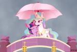 bridge crown duo eyelashes eyes_closed female feral hair headgear horn hug jewelry multicolored_hair necklace raining umbrella wings aosion friendship_is_magic hasbro my_little_pony mythology princess_celestia_(mlp) twilight_sparkle_(mlp) equid equine mammal mythological_creature mythological_equine winged_unicorn 2017