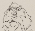 anthro big_breasts breasts clothed clothing female fur gloves hair handwear jewelry markings mole_(marking) necklace solo star marc_acrylic eek!_the_cat pam_(eek!_the_cat) domestic_cat felid feline felis mammal 2023 sketch traditional_media_(artwork)