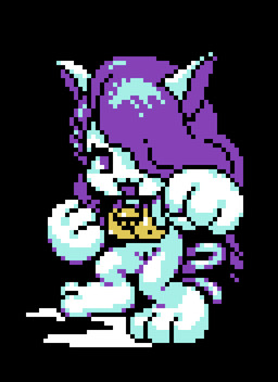 anthro bell black_background bottomless bra clothed clothing female fur genitals hair hair_over_eye open_mouth open_smile paws purple_eyes purple_hair simple_background smile solo tail underwear vulva white_body white_fur saiwai_hiroshi asian_mythology east_asian_mythology japanese_mythology mythology nekomata_(megami_tensei) felid feline mammal nekomata yokai 2026 digital_media_(artwork) pixel_(artwork)