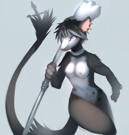 anthro black_hair breasts collar cross ear_piercing female hair looking_at_viewer nipples nude piercing solo tail warrior kanel mammal rodent unknown_species 2012 digital_media_(artwork) hi_res portrait three-quarter_portrait