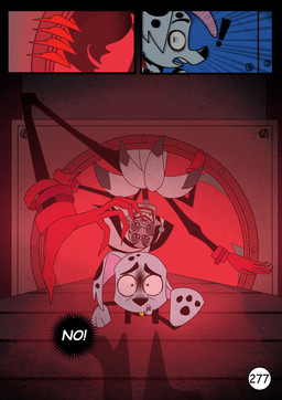 4_eyes black_spots clothing dialogue female feral fur gloves handwear machine male multi_eye nightmare_fuel red_clothing red_gloves red_handwear red_light running speech_bubble spots text white_body white_fur redundantmodule 101_dalmatian_street 101_dalmatians disney cruella_de_vil canid canine canis dalmatian domestic_dog human mammal comic english_text hi_res