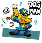 4_fingers anthro biped black_nose blue_clothing clenched_teeth clothed clothing cuff_(restraint) fingers fully_clothed fur handcuffs male metal_cuffs police police_uniform restraints simple_background simple_eyes solo standing tan_body tan_fur teeth text uniform tommytornado dav_pilkey dogman dog_man canid canine canis domestic_dog mammal 2024 full-length_portrait portrait