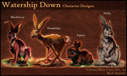 ambiguous_gender blue_eyes brown_background brown_body brown_eyes brown_fur facial_scar feral fur grey_body grey_fur group notched_ear open_mouth open_smile scar simple_background sitting smile text walking whiskers white_text yellow_text mandrawsdog watership_down blackberry_(watership_down) captain_holly dandelion_(watership_down) pipkin_(watership_down) lagomorph leporid mammal rabbit 2020 character_name dated digital_media_(artwork) digital_painting_(artwork) painting_(artwork)