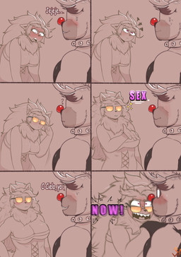 big_breasts blush breasts duo female male requesting dekoude bear canid canine canis mammal wolf absurd_res hi_res