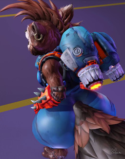 4_fingers anthro big_butt black_nose blue_bottomwear blue_clothing blue_pants blue_topwear bottom_heavy bottomwear brown_body brown_fur brown_hair butt clothed clothed_anthro clothed_male clothing ear_piercing empty_eyes explosion fangs fingers fluffy fluffy_tail fur gesture gloves hair hand_gesture handwear jet_pack looking_back male mohawk orange_clothing orange_gloves orange_handwear pants piercing rear_view red_eyes solo spiked_gloves spikes tail tail_motion tailwag teeth thick_thighs thumbs_up tongue tongue_out topwear wide_hips willie_piv guardians_of_the_galaxy marvel marvel_rivals rocket_raccoon mammal procyonid raccoon 2025 3d_(artwork) 3d_animation animated digital_media_(artwork) english_description hi_res high_framerate no_sound short_playtime video