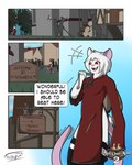 asian_clothing chinese_clothing clothing comic dialogue east_asian_clothing english_text fantasy fur hi_res legwear male mammal mouse murid murine red_eyes rodent solo stockings tavern text thibbycat white_body white_fur xin_(thibbycat)