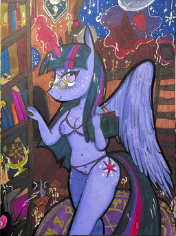 anthro bikini book candle clothing eyewear female freckles genitals glasses horn library looking_at_viewer magic moon nipples smile smiling_at_viewer solo swimwear telekinesis two-piece_swimsuit vulva wings skag0eswoof friendship_is_magic hasbro my_little_pony mythology twilight_sparkle_(mlp) equid equine mammal mythological_creature mythological_equine winged_unicorn hi_res