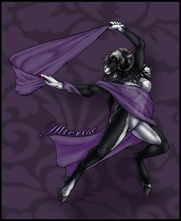 anthro black_border border breasts collar dancing facial_piercing female genitals harem harem_outfit hooves horn jewelry necklace nipples nose_piercing nose_ring nude pattern_background piercing purple_background purple_eyes ring_piercing septum_piercing silk simple_background solo vulva triple-shot alterise bovid caprine hybrid mammal sheep-goat 2010 hi_res