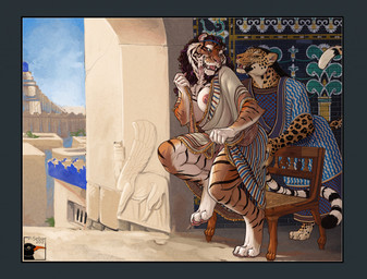 4_toes 5_fingers anthro antiquity archway areola babylonian barely_visible_genitalia barely_visible_penis big_areola big_breasts biped blue_eyes breasts building butt butt_grab chair checkered checkered_clothing cheek_tuft chest_tuft city city_background cleavage clothed clothed_anthro clothed_male clothing clothing_lift curly_hair day detailed_background digitigrade dress dress_lift duo facial_tuft fangs feet fingers flashing flashing_breasts flashing_penis fur furniture genitals grope gynomorph gynomorph/male gynomorph_anthro hair hand_on_another's_butt hand_on_butt highlights_(coloring) house humanoid_genitalia humanoid_penis intersex intersex/male intersex_anthro light long_hair male male_anthro markings mesopotamia middle_eastern_architecture middle_eastern_clothing narrowed_eyes nipple_piercing nipple_ring nipple_slip nipples on_one_leg open_mouth open_smile orange_body orange_fur ornate_furniture partially_clothed partially_clothed_anthro partially_clothed_gynomorph pattern_clothing pawpads penis piercing pink_areola pink_nipples pink_pawpads prostitution purple_highlights relief_sculpture ring_(marking) ring_piercing ringed_tail ruff scenery sculpture shirt sky smile spots spotted_body spotted_fur spotted_markings spotted_tail standing striped_body striped_clothing striped_fur striped_markings striped_tail stripes sumerian sunlight tail tail_markings tan_body tan_fur teeth tile tile_wall toes topwear tuft tunic tunic_lift wall_(structure) whiskers wood wood_chair wood_furniture ziggurat heskynn babylonian_mythology mesopotamian_mythology middle_eastern_mythology mythology huldra_(huldratigress) felid feline leopard mammal pantherine tiger 2021 dated signature nonbinary_(lore) trans_(lore)