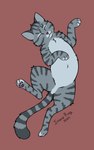 ambiguous_gender claws eyes_closed feral fur grey_body grey_fur lying on_back pawpads pink_nose simple_background solo stripes whiskers insaneproxy_(artist) domestic_cat felid feline felis mammal absurd_res hi_res