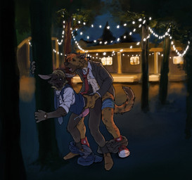5_fingers anal anal_penetration anthro anthro_on_anthro anthro_penetrated anthro_penetrating anthro_penetrating_anthro bent_over biped bodily_fluids bottomwear bottomwear_down boxers_(clothing) brown_body brown_fur clock clothed clothing converse_shoes cum cum_while_penetrated cumshot duo ejaculation erection eyes_closed fingers footwear from_behind_position fur genital_fluids genitals hair hands-free hip_grab humanoid_genitalia humanoid_penis interspecies looking_pleasured male male/male male_penetrated male_penetrating male_penetrating_male markings necktie one_eye_closed open_clothing open_mouth open_shirt open_topwear orange_hair orgasm orgasm_face outside pants pants_down partially_clothed penetration penis plant public semi_public sex shirt shoes spots spotted_body spotted_fur string_lights teeth topwear tree underwear watch wristwatch tzarvolver chuck_taylor_all_stars converse bat brown_hyena hyena mammal 2018 hi_res
