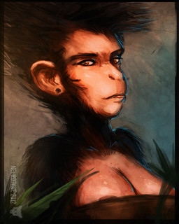 anthro areola big_breasts black_border border breasts cleavage clothed clothing curvy_figure female fur grey_background hair licking lips looking_at_viewer nipples outside plant simple_background solo tongue tongue_out voluptuous neurodyne ape chimpanzee haplorhine hybrid mammal monkey pan_(genus) primate 2012 4:5