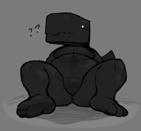 3_toes ambiguous_gender anthro anthrofied belly big_belly black_body black_scales butt butt_from_the_front featureless_crotch feet moobs navel nude null overweight overweight_ambiguous question_mark scales sitting soles solo toes white_eyes locitony google google_chrome dinosaur_(google_chrome) dinosaur prehistoric_species reptile scalie 2023 greyscale hi_res monochrome