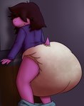 anthro clothed clothing diaper diaper_fetish feces female hair purple_body simple_background soiled_diaper solo tail teeth unclean_diaper used_diaper wearing_diaper morgansk deltarune undertale_(series) susie_(deltarune) monster reptile scalie digital_media_(artwork) hi_res