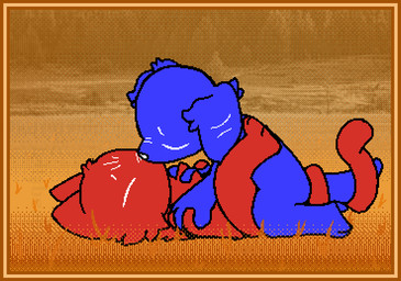 anal anal_penetration anthro blue_body blue_fur border duo entwined_tails fur hand_holding kissing making_out male male/male orange_border penetration red_body red_fur sex tail tail_coil jeopardizing_jellybeans_of_jarring_jandemonial_jevastation chaz_barkley(bruce_bronze) riley_augestine(bruce_bronze) canid canine canis domestic_cat domestic_dog felid feline felis mammal