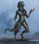 anthro blue_eyes digitigrade exposure_variation featureless_chest featureless_crotch female flat_chested head_tails nude scales solo standing turquoise_body turquoise_scales white_body white_scales athavan dune_(series) amaal_wan-jafaar alien bumi_(species) lizard reptile scalie absurd_res hi_res