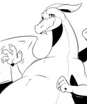 anthro claws fangs fist gesture looking_at_viewer male nervous nervous_smile scales slightly_chubby slightly_chubby_anthro slightly_chubby_male smile solo teeth waving waving_at_viewer waving_hand wings reagan700 cuphead_(game) european_mythology mythology grim_matchstick dragon mythological_creature mythological_scalie scalie western_dragon 2018 monochrome