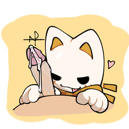 anthro bodily_fluids bow_tie cum cum_dripping_from_penis cum_on_penis cum_on_tongue duo erection female fur genital_fluids genitals hair handjob penile penis sex simple_background tongue potetos33 poeypepto felid feline mammal 1:1 digital_media_(artwork) hi_res