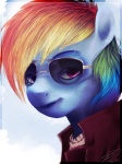 blue_background blue_body blue_fur clothed clothing eyewear female fur hair looking_at_viewer multicolored_hair purple_eyes rainbow_hair simple_background smile solo sunglasses imalou friendship_is_magic hasbro my_little_pony no_more_heroes rainbow_dash_(mlp) travis_touchdown equid equine horse mammal pony 2012 3:4 hi_res