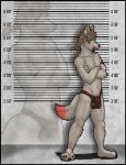 amixeduppuppy anthro biped bulge canid canine canis clothing crossed_arms looking_at_viewer male mammal mostly_nude mugshot navel solo standing underwear wolf