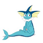 3_fingers 3_toes black_nose blue_body feet feral fin fingers frill_(anatomy) male pawpads paws purple_eyes simple_background sitting sitting_on_tail smile soles solo toes white_background spcrossing nintendo pokemon eeveelution generation_1_pokemon pokemon_(species) vaporeon 1:1 2020 hi_res