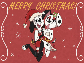 anthro bedroom_eyes belt belt_buckle black_body black_ears black_fur black_nose black_tail bow_ribbon buckle christmas_clothing christmas_headwear clothed clothing detailed_background dress duo eyelashes feet female female/female flat_chested freckles fur gloves_(marking) hand_holding hat headgear headwear heart_(marking) highlights_(coloring) holidays jewelry kinkmas lace leg_markings looking_at_viewer markings mistletoe mole_(marking) narrowed_eyes necklace open_mouth pawpads paws plant raised_arm raised_leg santa_hat seductive simple_background smile snow snowflake socks_(marking) spots spotted_body spotted_fur tail text textured_background thigh_markings thigh_strap tongue tongue_out white_body white_fur young young_anthro slightlyarousedguy 101_dalmatian_street 101_dalmatians christmas disney dally_dalmatian_(th4t0n3dude) dilly_dalmatian_(th4t0n3dude) fan_character canid canine canis dalmatian domestic_dog mammal 2025 4:3 digital_media_(artwork) english_text hi_res shaded