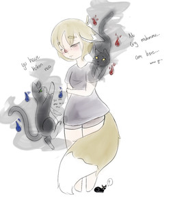 ambiguous_feral ambiguous_gender baby_talk black_body black_fur bodily_fluids bottomwear brown_hair brown_tail clothed clothed_humanoid clothing comforting comforting_another crying dialogue dipstick_tail eyes_closed female female_humanoid feral fur grey_bottomwear grey_clothing grey_pants grey_shirt grey_topwear grief hair light_body light_skin markings pants sad shirt snot tail tail_markings teal_eyes tears text topwear vent_art white_tail_tip yellow_eyes lemoncurds animal_humanoid canid canid_humanoid canine canine_humanoid domestic_cat felid feline felis fox_humanoid ghost humanoid mammal mammal_humanoid spirit 2021 digital_media_(artwork) english_text hi_res