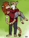 anthro black_body black_eyes black_fur brown_body brown_eyes brown_fur duo female fur hair male orange_hair red_hair spots tan_body tan_fur white_body white_fur ziegelzeig bonsu_(tigerbonsu) zhara_(tigerbonsu) cheetah felid feline mammal pantherine tiger 2022