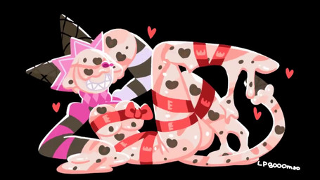 anthro clothing female food hat headgear headwear ice_cream_cone melting pink_body red_ribbon ribbons sharp_teeth smile solo teeth lp8000mao ice_cream_creature 16:9 animated no_sound short_playtime video widescreen
