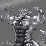 2013 abs anthro biceps big_muscles black_nipples black_skin body_markings bulge dragon ear_piercing fangs flexing fur grey_eyes grey_fur grey_hair grey_skin grin hair horn looking_at_viewer male markings muscles nipples pecs piercing pose reclamon reptile saix scales scalie scar smile solo speedo standing stripes swimsuit teeth toned topless underwear
Rating: Questionable
Score: 8
User: MJ1988
Date: November 21, 2013